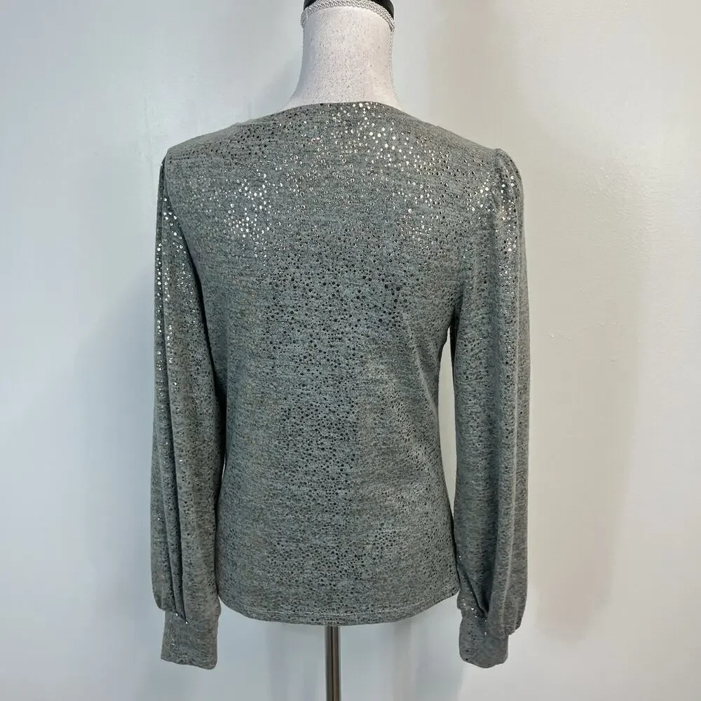 John Paul Richard Sweater Top Women's Size S Green Teal Gold Polka Dots Boho